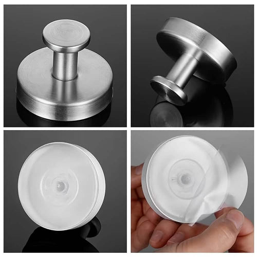 2-Pack: Strong Suction Cup Hooks – Silver Brushed Stainless Steel, No Drilling Required